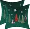 Christmas Pillow Covers 18x18 Set of 2, Forest Green Velvet Throw Pillow Covers with Embroidered Xmas Trees & Snowflakes – Soft Square Holiday Cushion Cases